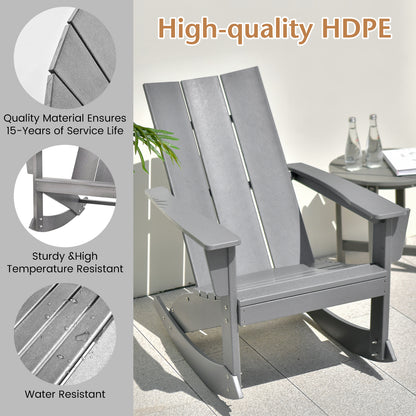 Waterproof Porch Adirondack Rocking Chair with Curved Back-Gray 