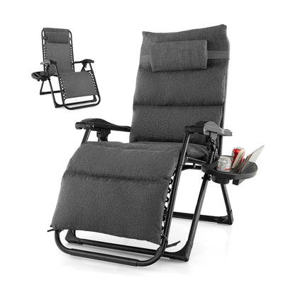 Adjustable Metal Zero Gravity Lounge Chair with Cup Holder Tray-Grey