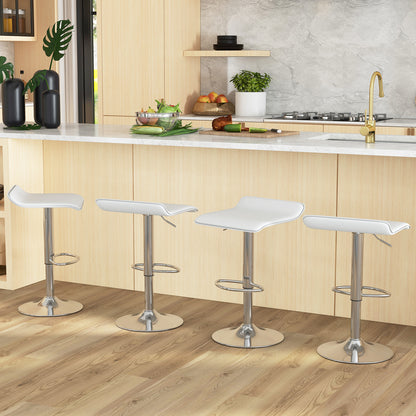 Adjustable Swivel Bar Stool Set of 2 with Wave-shaped Seat-White