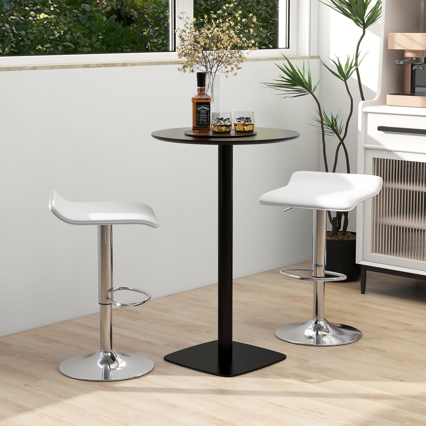 Adjustable Swivel Bar Stool Set of 2 with Wave-shaped Seat-White