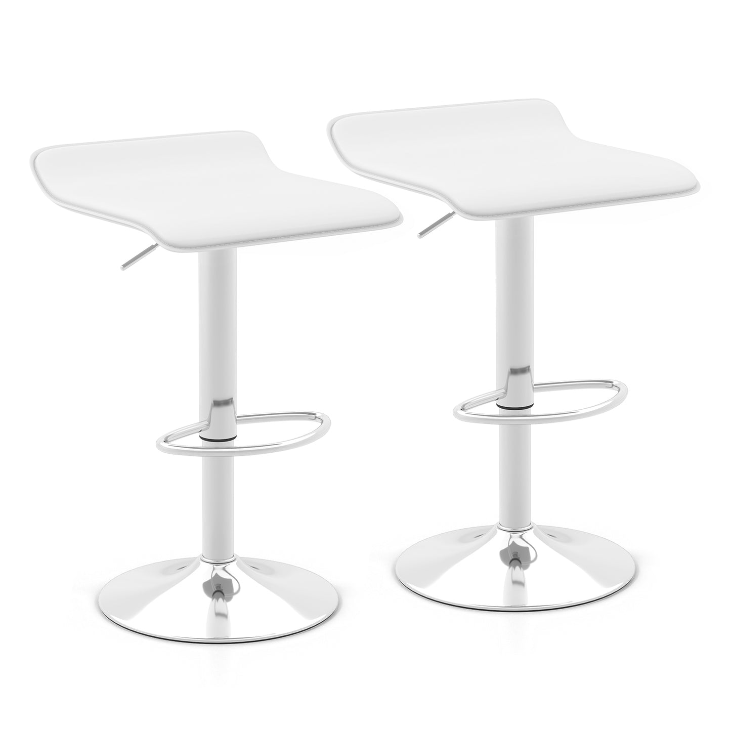 Adjustable Swivel Bar Stool Set of 2 with Wave-shaped Seat-White
