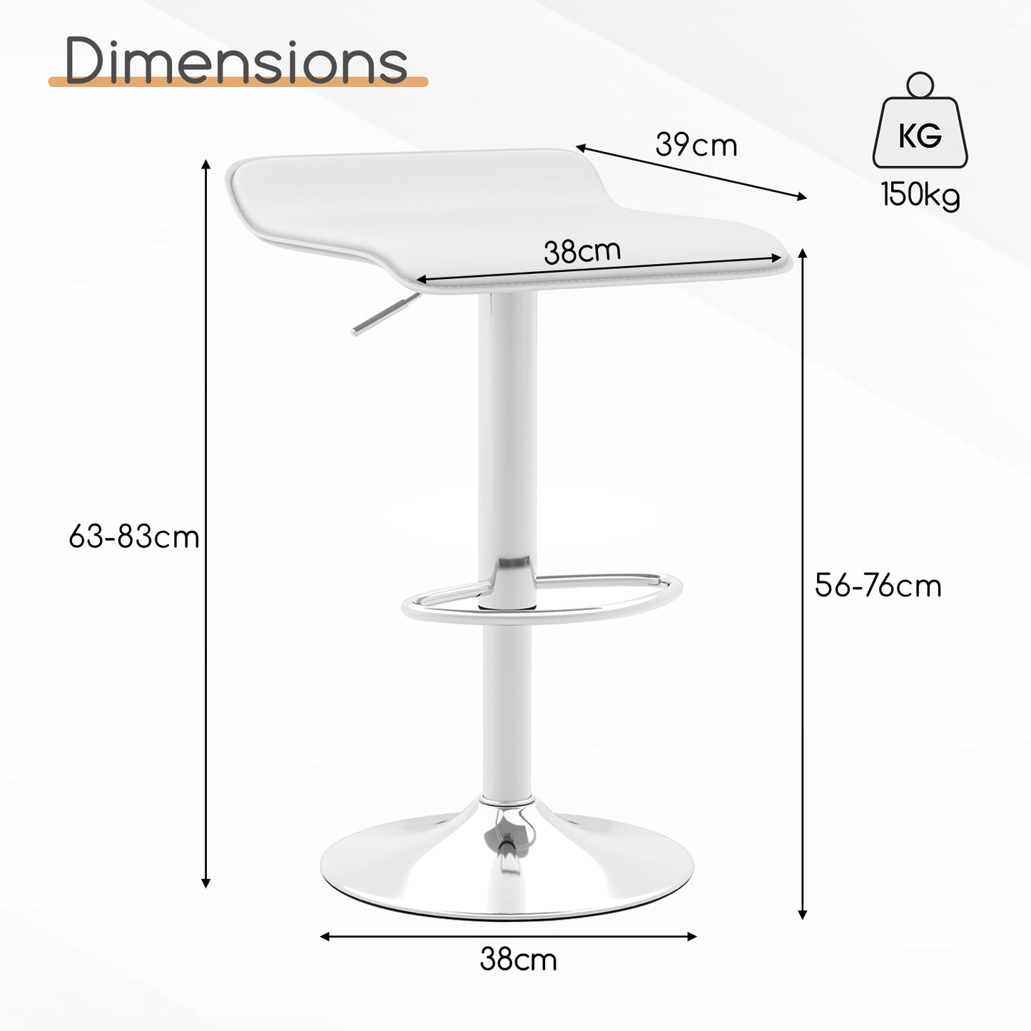 Adjustable Swivel Bar Stool Set of 2 with Wave-shaped Seat-White