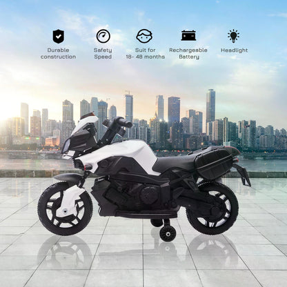 HOMCOM Kids Electric Pedal Motorcycle Ride-On Toy Battery Powered Rechargeable 6V Realistic Sounds 3 km/h Max Speed for Girls Boy 18 - 48 months White