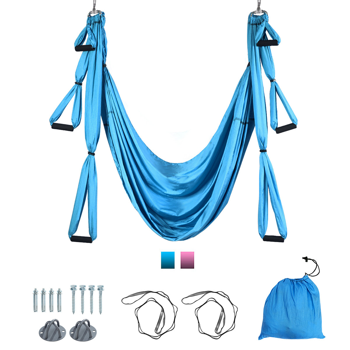 Aerial Yoga Swing with Three Different Lengths of Handle-Lake Blue ...