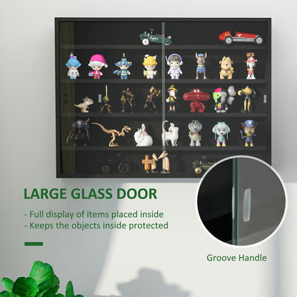 HOMCOM Particle Board 5-Tier Glass Door Display Cabinet Black