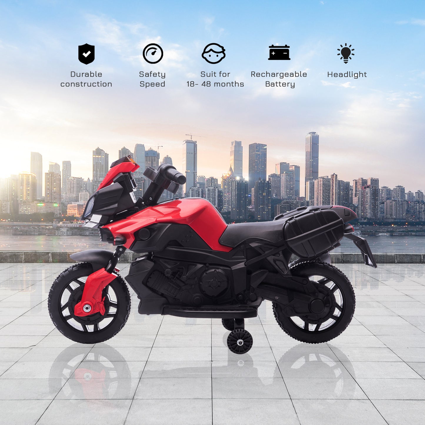 HOMCOM Kids Electric Pedal Motorcycle Ride-On Toy Battery Powered Rechargeable 6V Realistic Sounds 3 km/h Max Speed for Girls Boy 18-48 months Red
