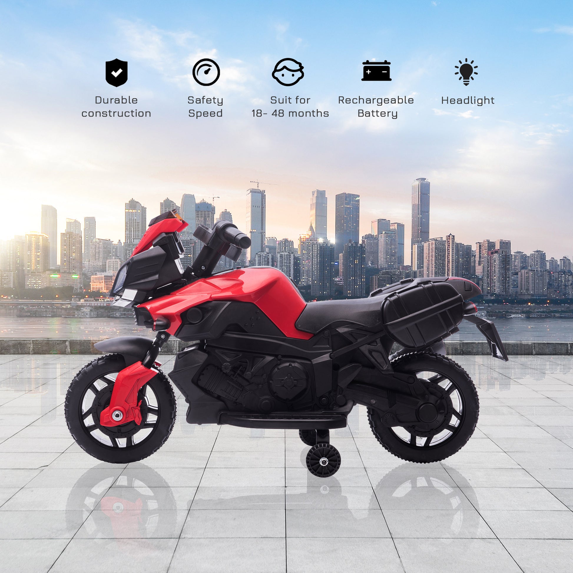 HOMCOM Kids Electric Pedal Motorcycle Ride-On Toy Battery Powered Rechargeable 6V Realistic Sounds 3 km/h Max Speed for Girls Boy 18-48 months Red