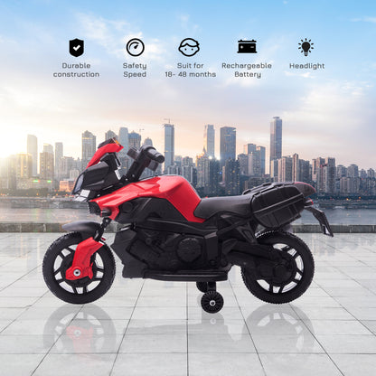 HOMCOM Kids Electric Pedal Motorcycle Ride-On Toy Battery Powered Rechargeable 6V Realistic Sounds 3 km/h Max Speed for Girls Boy 18-48 months Red