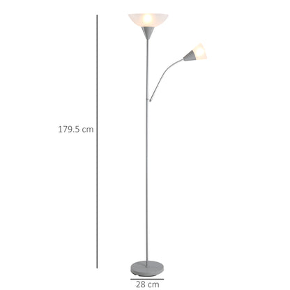 HOMCOM Modern Floor Reading Lamp 2 Adjustable Heads Light Steel Base Living Room Bedroom Office, 179.5cm
