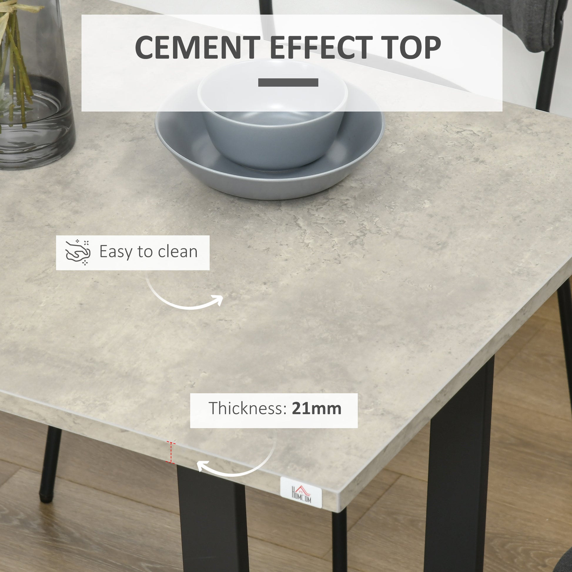 HOMCOM Modern Rectangular Dining Table, Kitchen Table with Adjustable Steel Base and Spacious Tabletop for 4 People, Light Grey