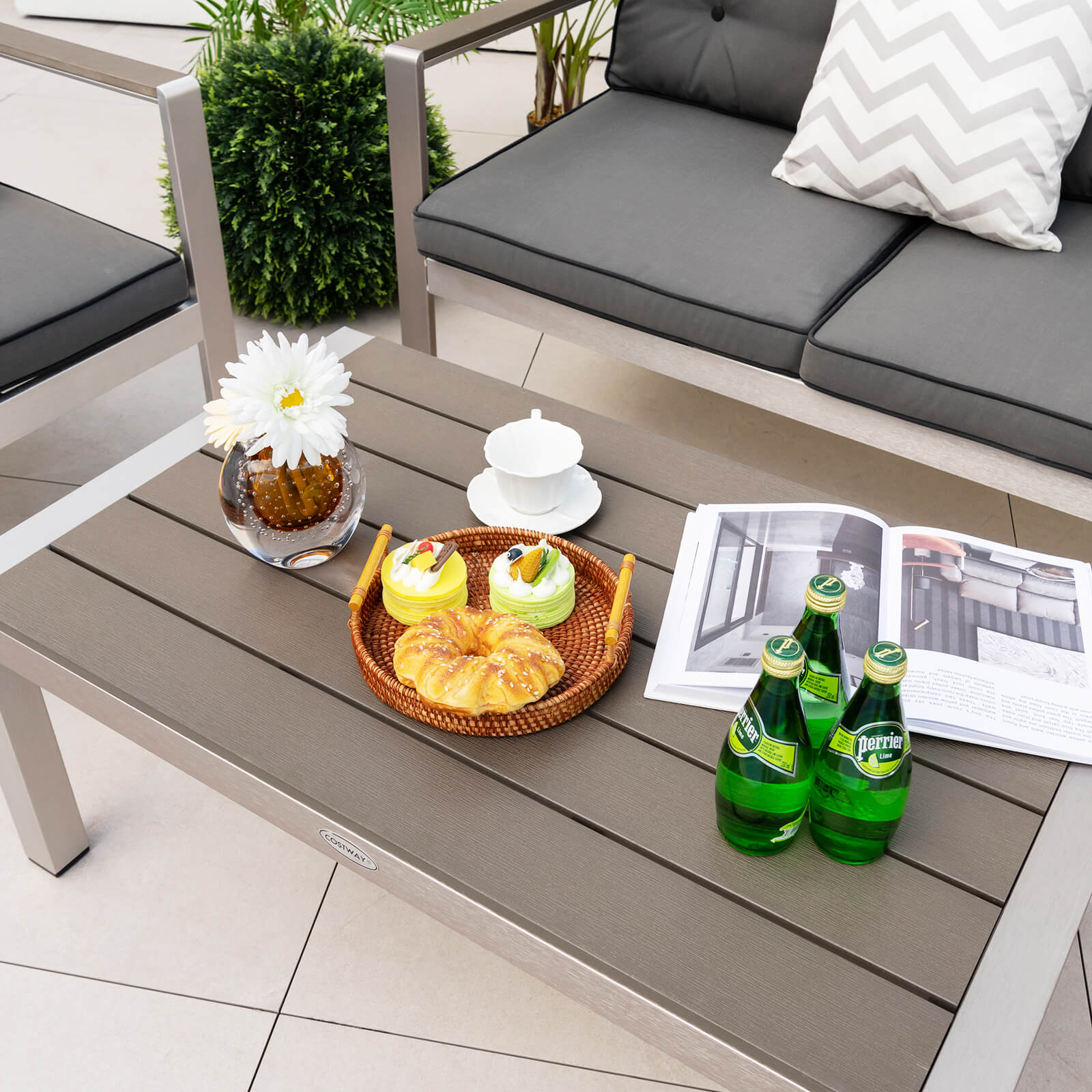 Aluminum Outdoor Coffee Table Modern Rectangular Cocktail Table-Grey