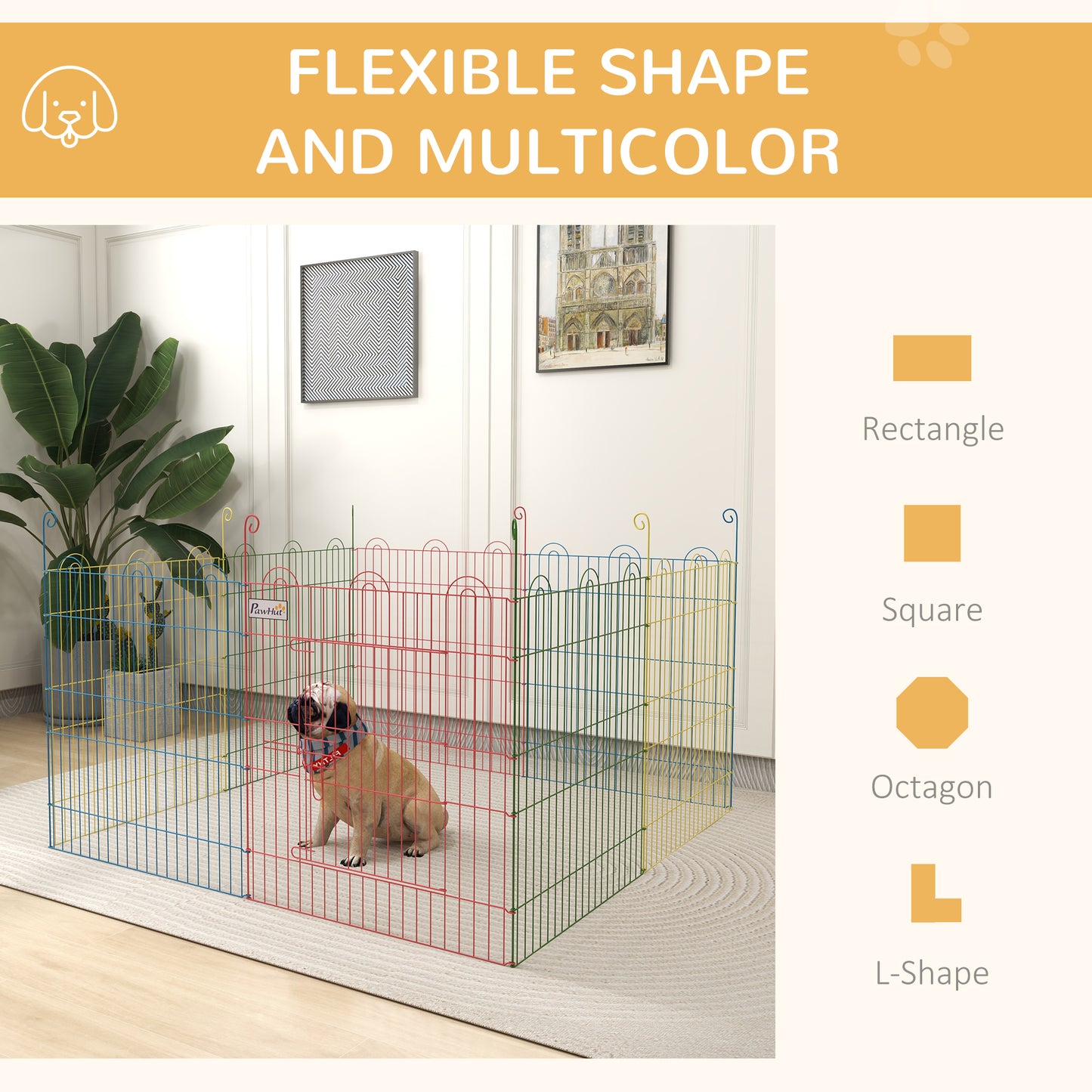 PawHut Pet Playpen Crate, with Eight Panels, Door, for Indoors and Outdoors, 60H x ?156cm