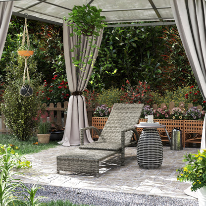 Outsunny Reclining Rattan Lounger, with Extending Footrest - Grey