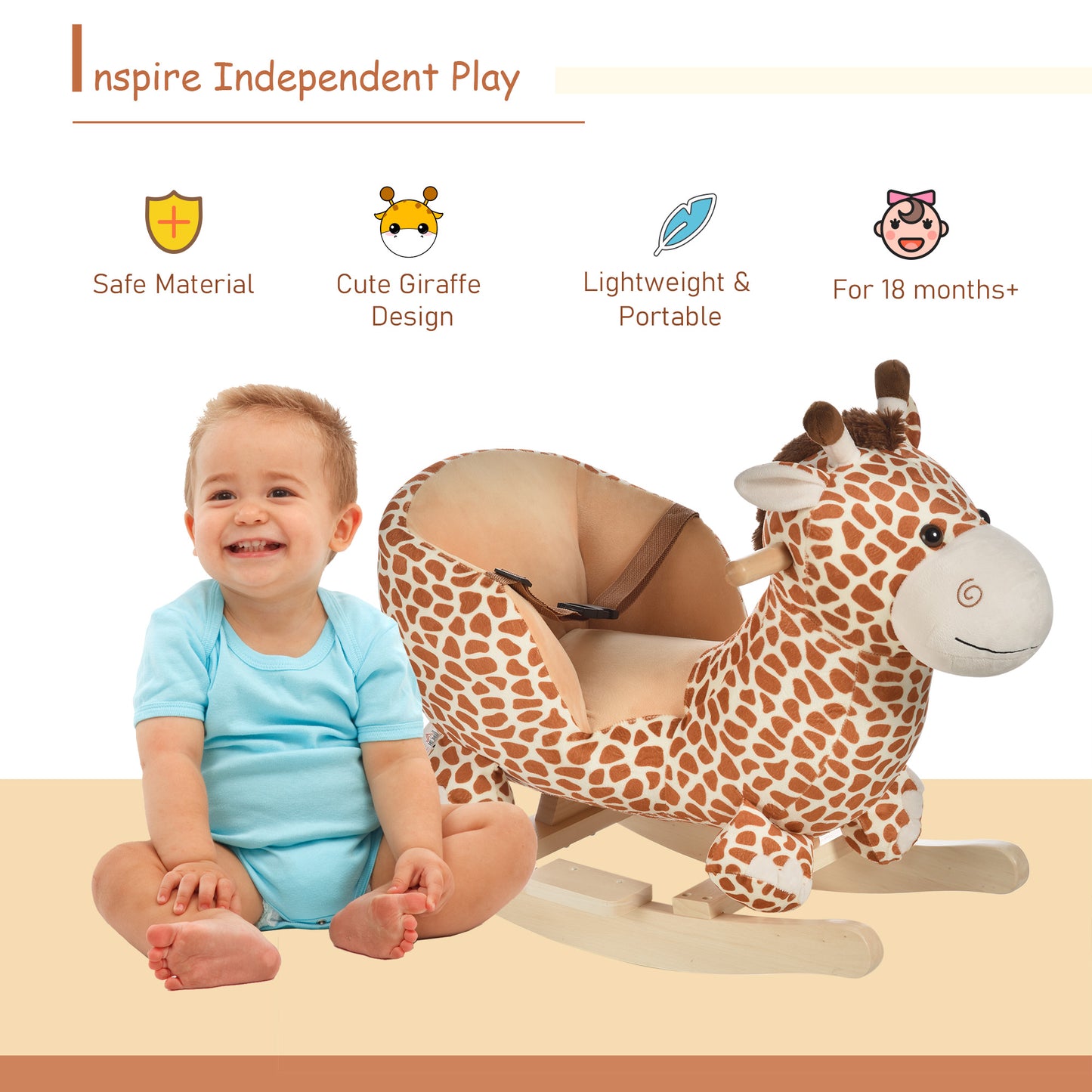 HOMCOM Kids Rocking Horse Toys Giraffe Seat w/ Sound Toddlers Baby Toy-Giraffe 