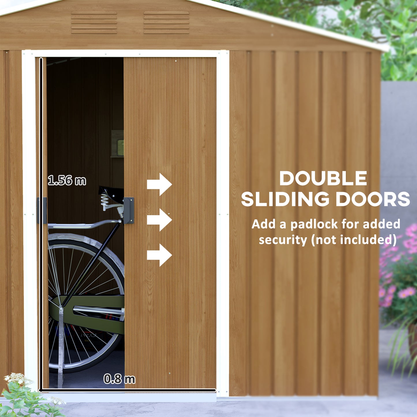 Outsunny 8 x 6ft Galvanised Steel Shed, with Double Door - Brown