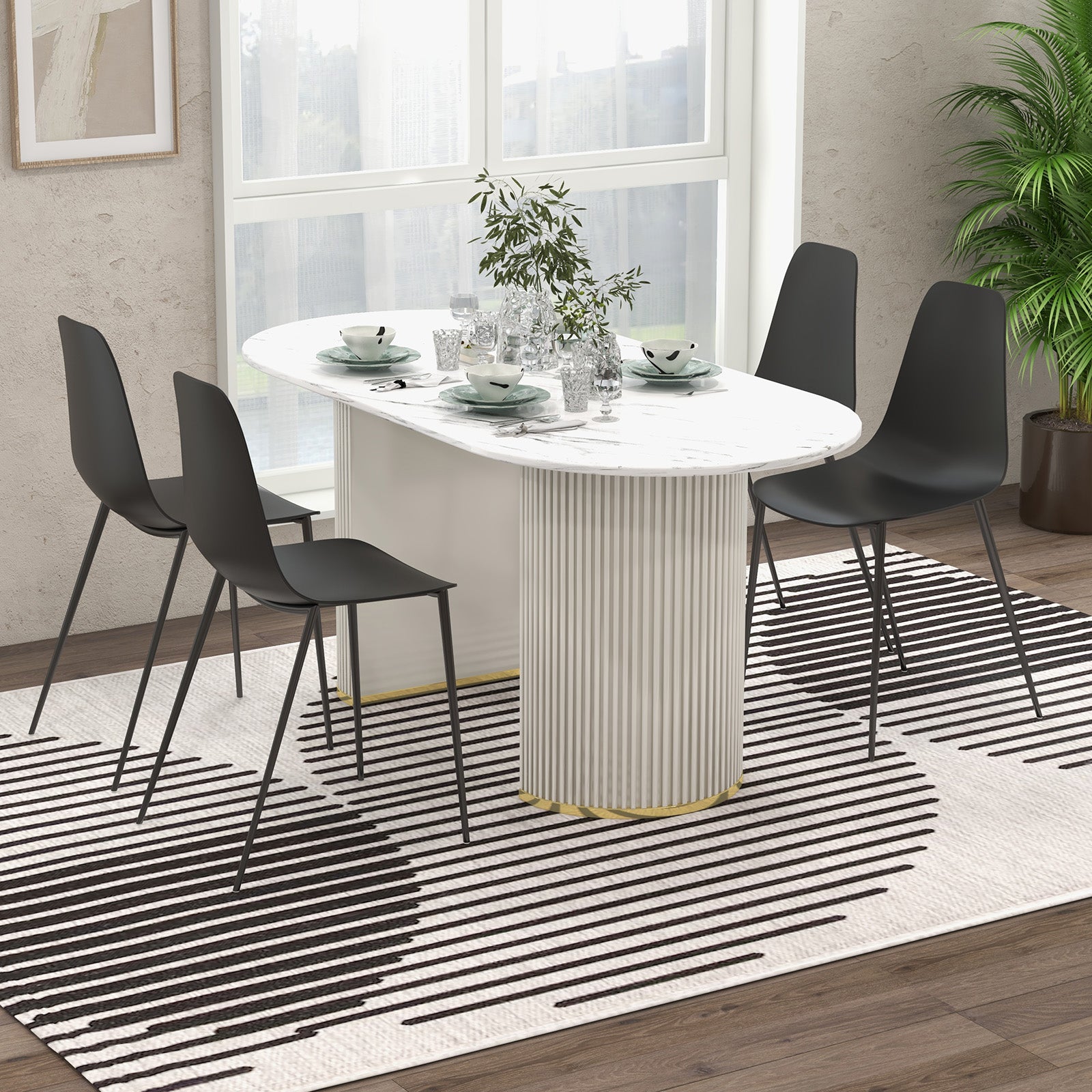 Armless Dining Chair Set of 4 Metal Leg Leisure Chair-Black