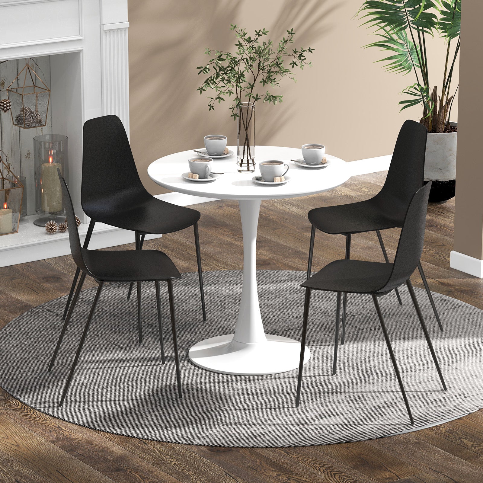 Armless Dining Chair Set of 4 Metal Leg Leisure Chair-Black