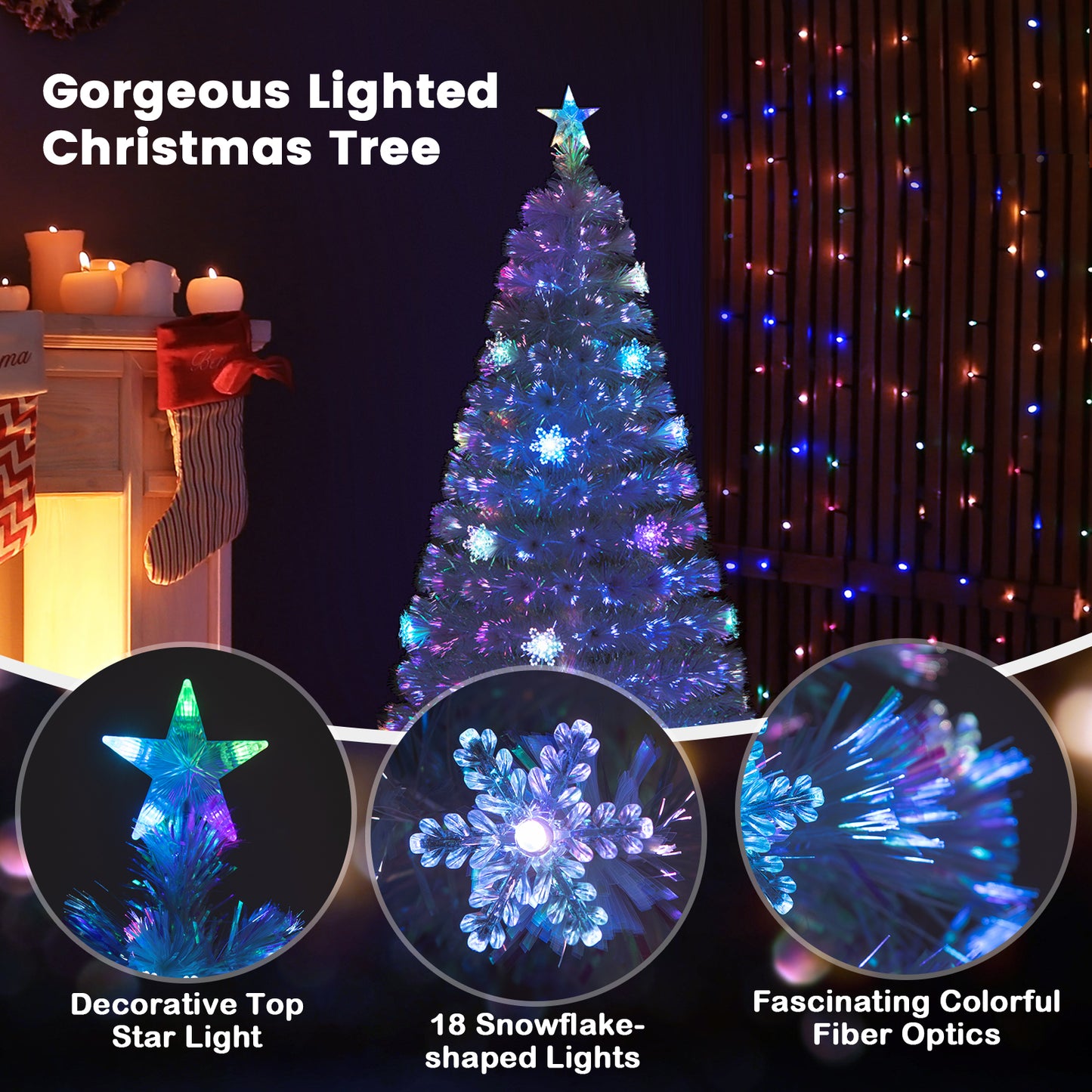 Pre-lit Artificial Fiber Optic Christmas Tree with Iridescent Leaves-4FT