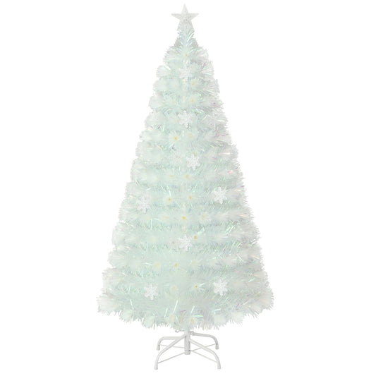 Pre-lit Artificial Fiber Optic Christmas Tree with Iridescent Leaves-5FT