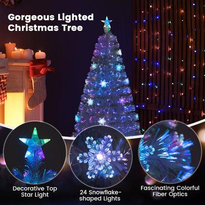 Pre-lit Artificial Fiber Optic Christmas Tree with Iridescent Leaves-5FT