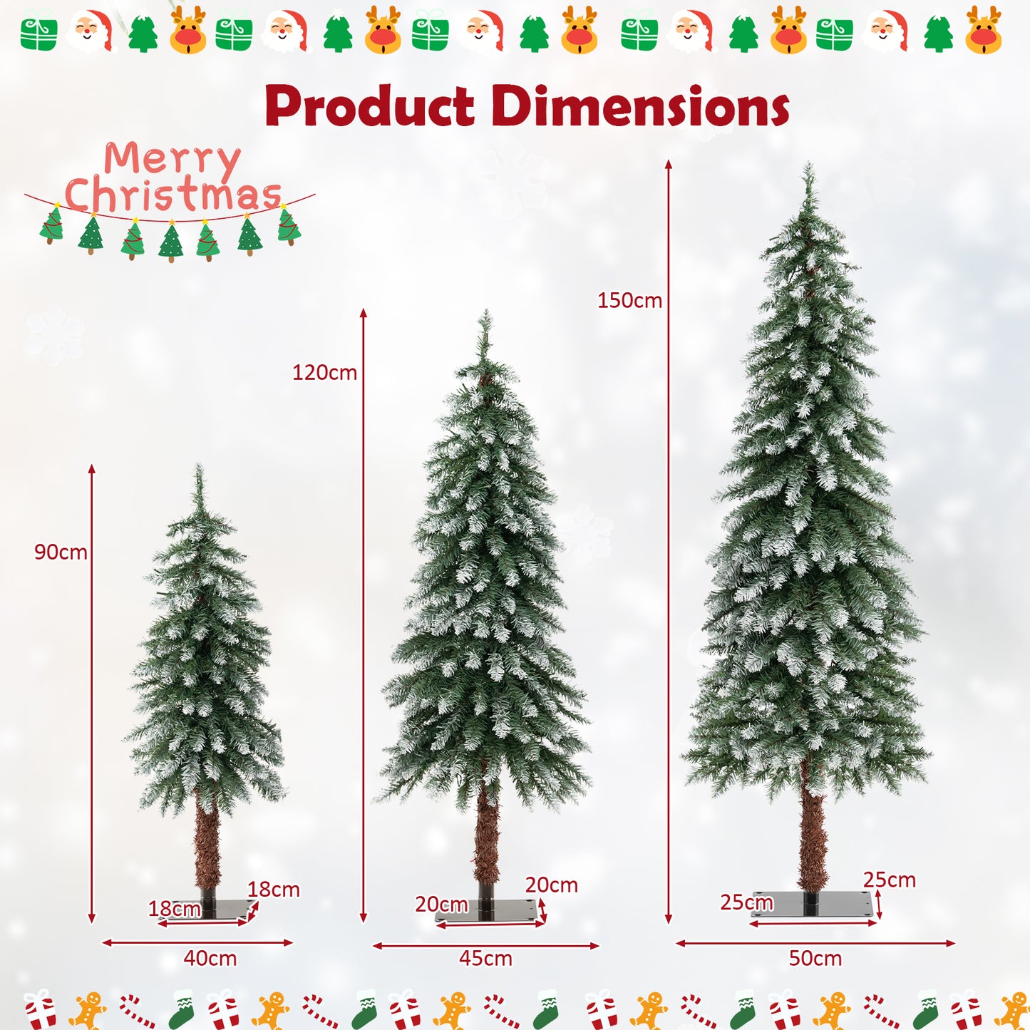 Artificial Xmas Tree Set of 3 with PVC Branch Tips and Warm White LED Lights