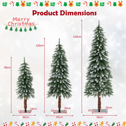 Artificial Xmas Tree Set of 3 with PVC Branch Tips and Warm White LED Lights