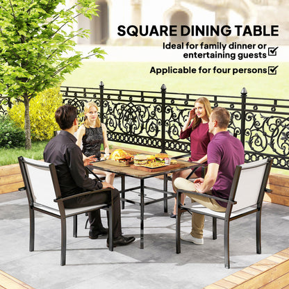 Outsunny Outdoor Garden Table Dining Table for 4 with Parasol Hole, Stone-Grain Effect PC Board Top for Patio, Garden, Brown