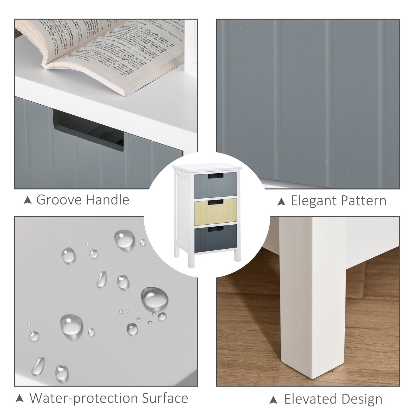 HOMCOM 3 Drawer Storage Tower, Dresser Chest with Wood Top, Organizer Unit for Closets Bedroom Nursery Room Hallway