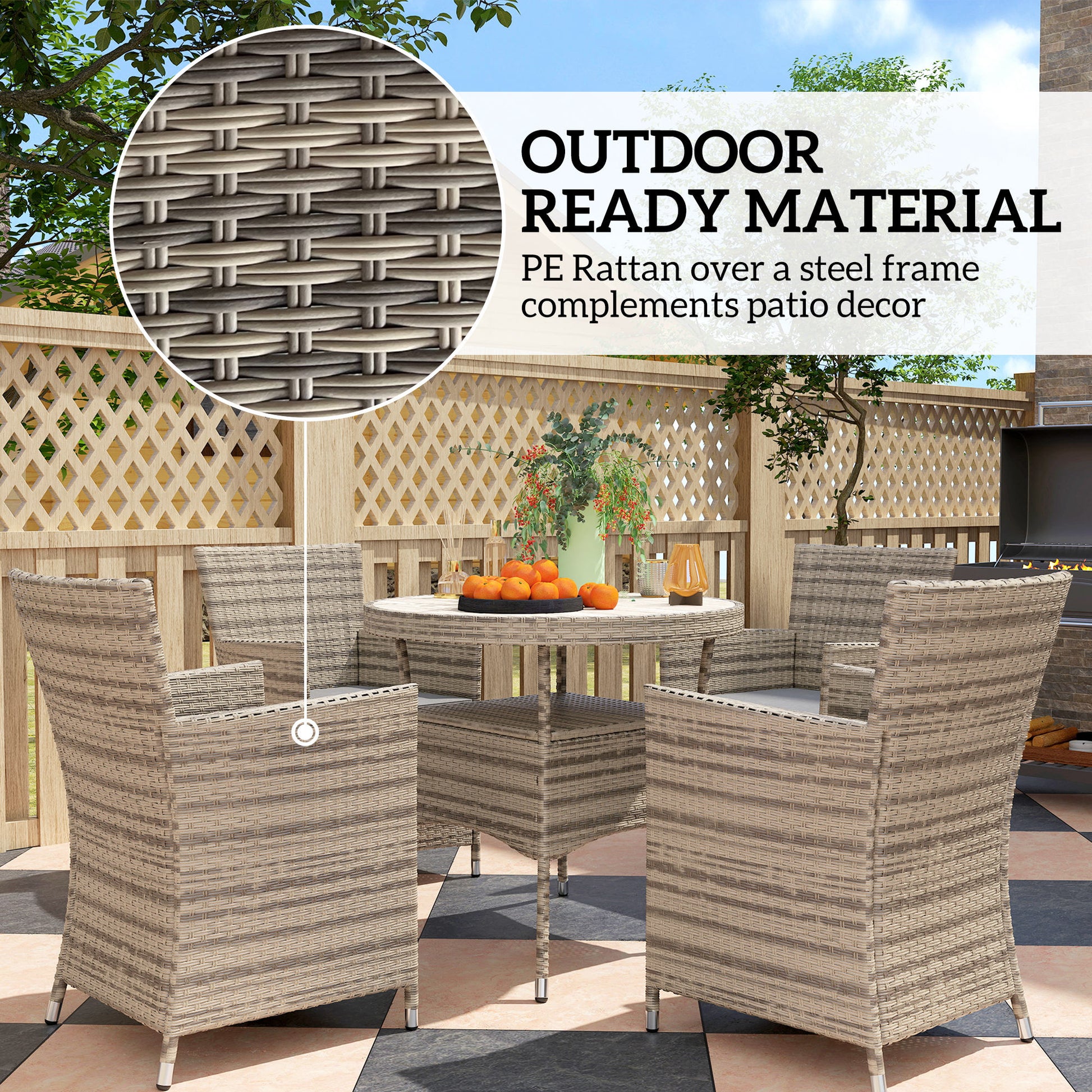 Outsunny Five-Piece Rattan Garden Set, with Two-Tier Table - Grey