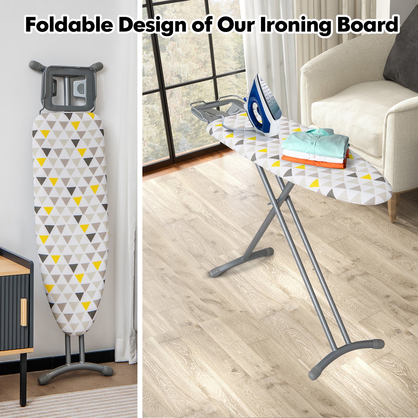 Foldable Ironing Board with Iron Rest Extra Cotton Cover-White