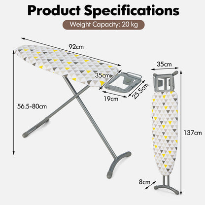 Foldable Ironing Board with Iron Rest Extra Cotton Cover-White