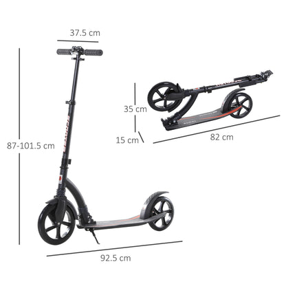HOMCOM Teens Adult Kick Scooter w/ Shock Absorption Mechanism Foldable Adjustable Height Aluminium Frame Ride On Toy for 14+ - Black