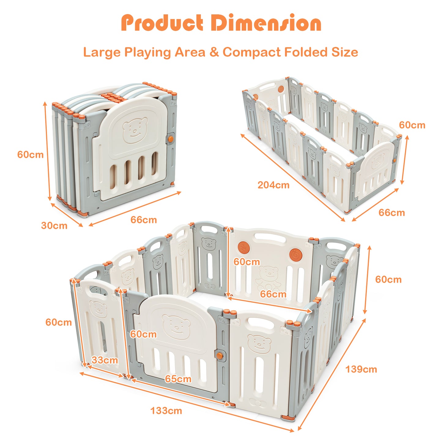 14-Panel Folding Baby Playpen with Lockable Gate and Non-Slip Bases-Beige