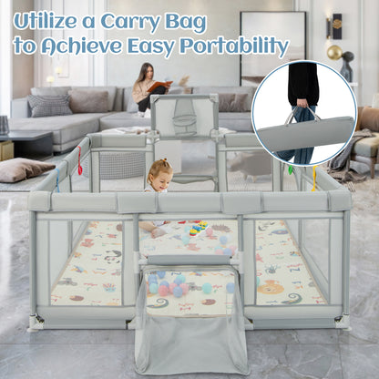 Large Baby Playpen with Mat and Ocean balls-Light Grey