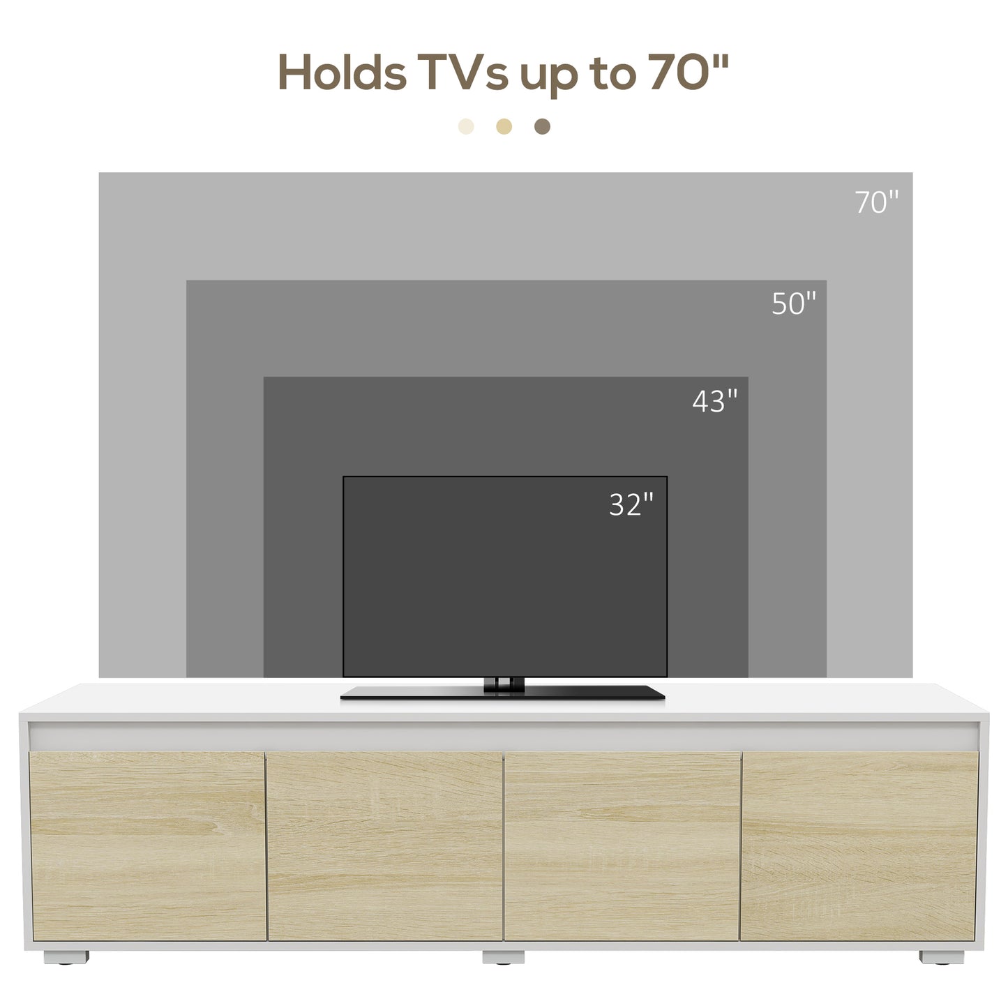 HOMCOM 2 Pieces TV Unit Set with Wall Cabinet, Freestanding Unit for 70-inch TVs, Wall Mounted Storage Cupboard, with Adjustable shelves