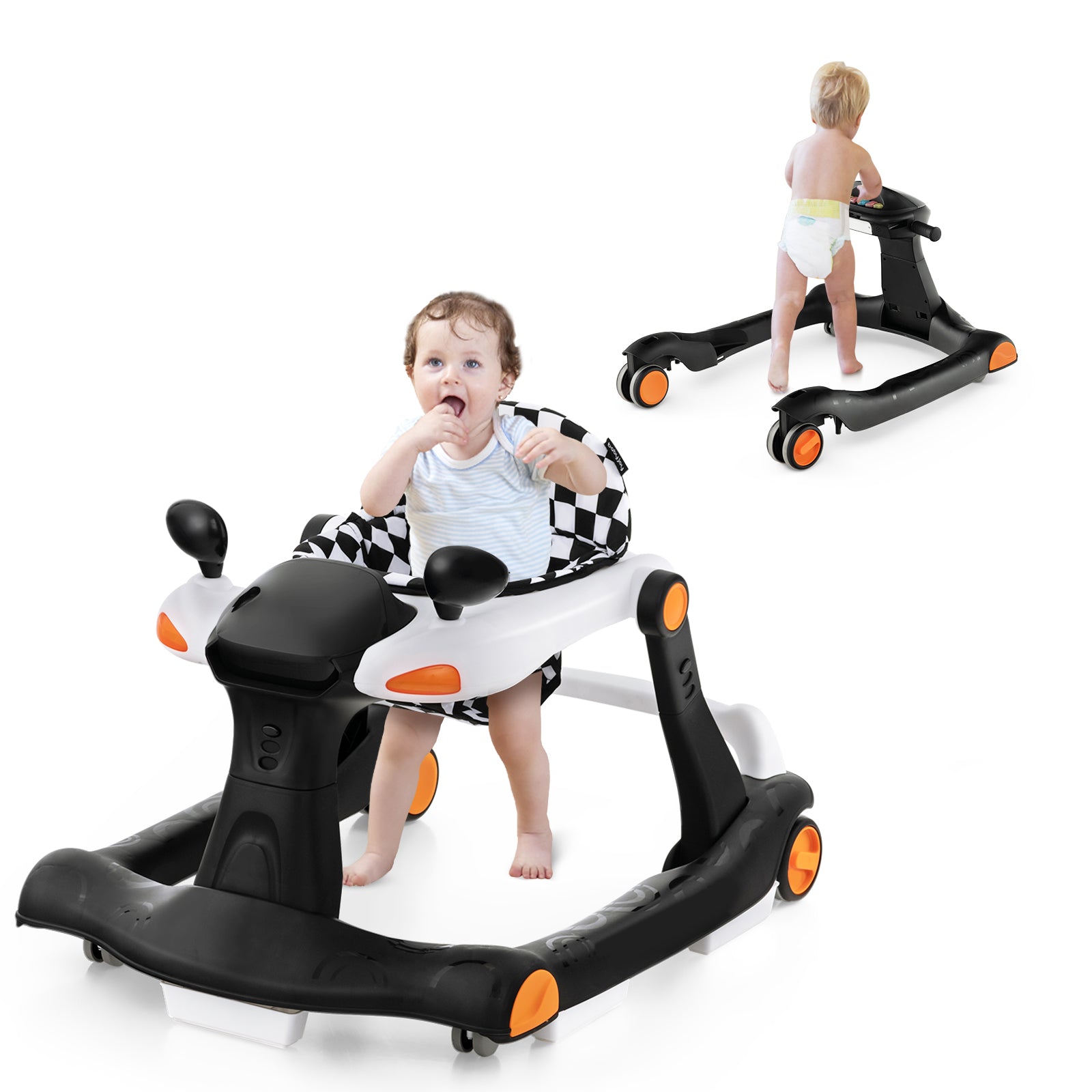 2-in-1 Foldable Baby Walker with Adjustable Height and Speed-Black &amp;amp; White