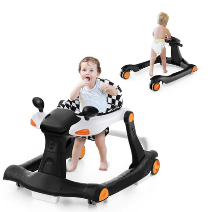 2-in-1 Foldable Baby Walker with Adjustable Height and Speed-Black &amp;amp; White