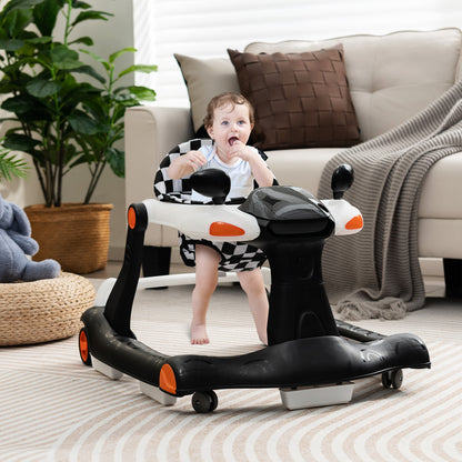 2-in-1 Foldable Baby Walker with Adjustable Height and Speed-Black &amp;amp; White