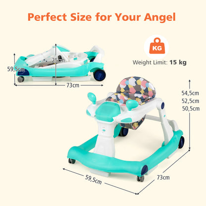 2-in-1 Foldable Baby Walker with Adjustable Height and Speed-Green