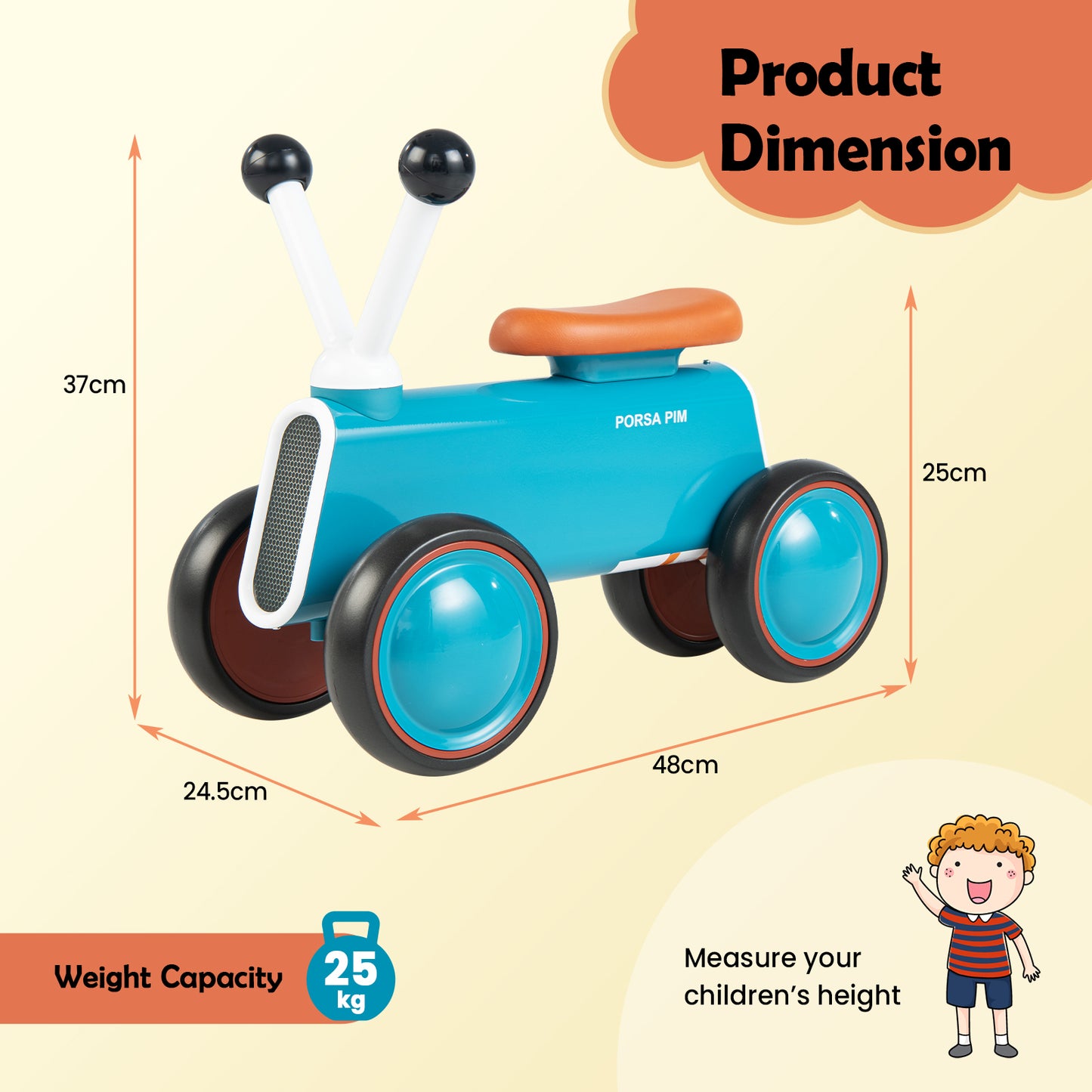 Baby Balance Bike with 4 Enclosed Wheels No Pedal for Boys Girls-Blue