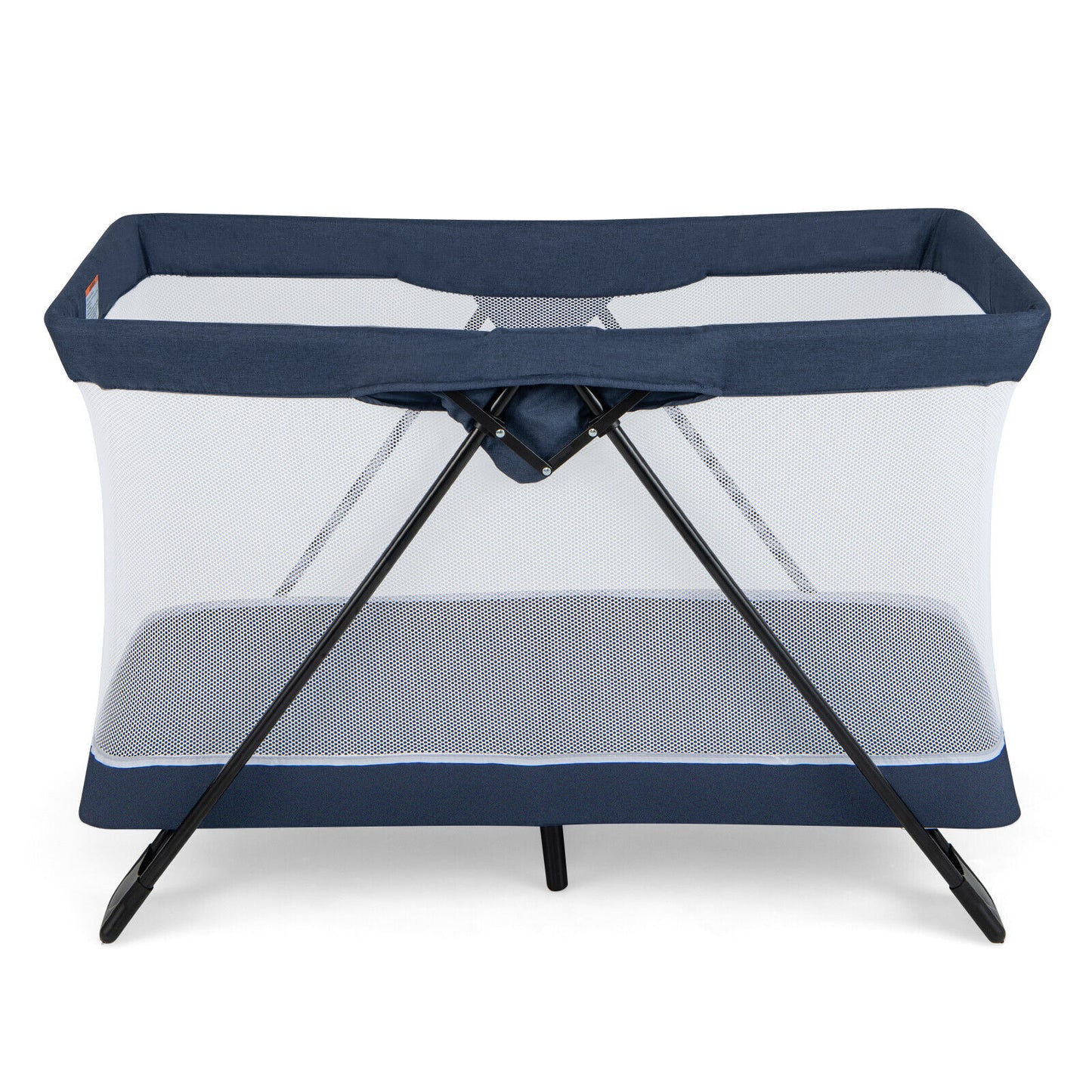 Portable Baby Travel Crib with Removable Mattress and Washable Cover-Navy