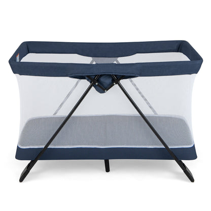Portable Baby Travel Crib with Removable Mattress and Washable Cover-Navy