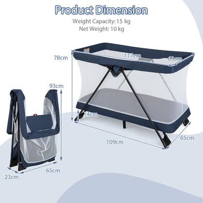 Portable Baby Travel Crib with Removable Mattress and Washable Cover-Navy