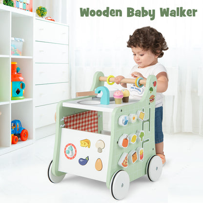 6-in-1 Wooden Baby Stroller Push and Pull Learning Activity Center-Green