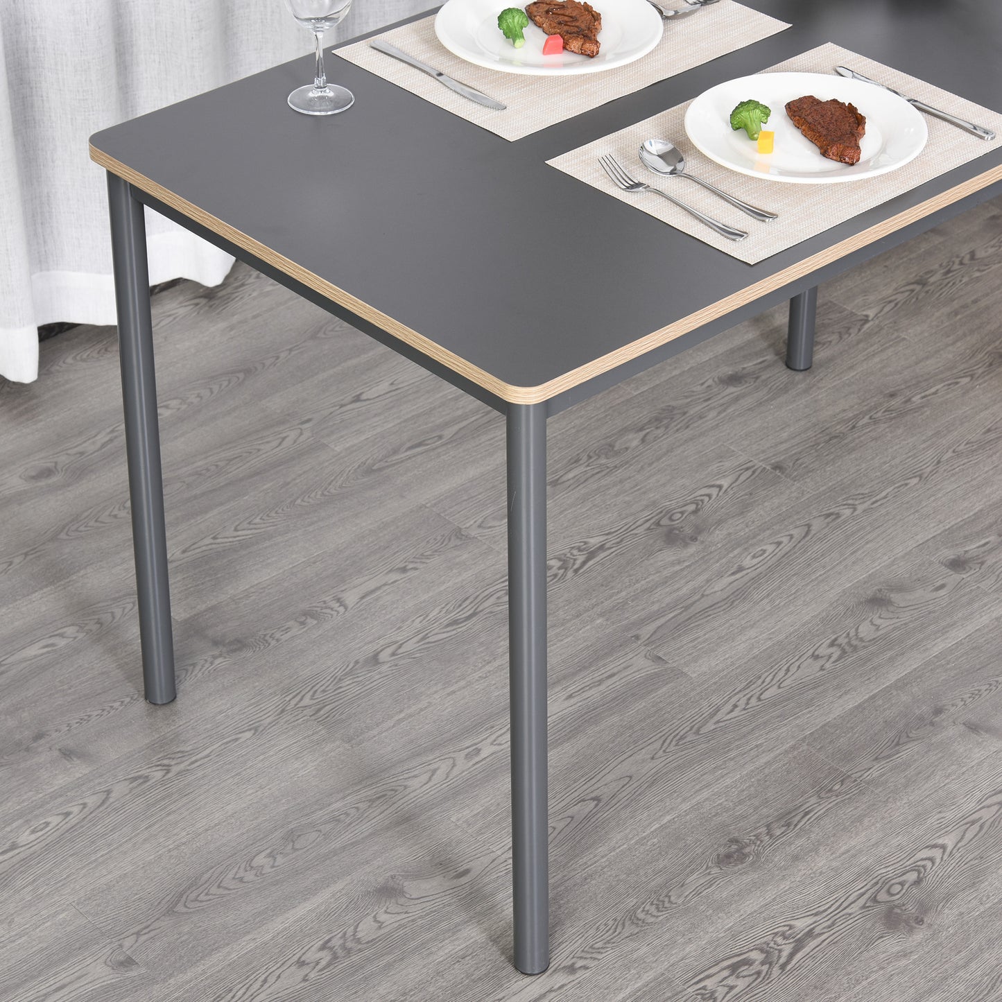 HOMCOM 120cm Minimalistic Dining Table w/ Steel Frame Foot Pads Simple Rectangle Style Home Dining Working Display Grey