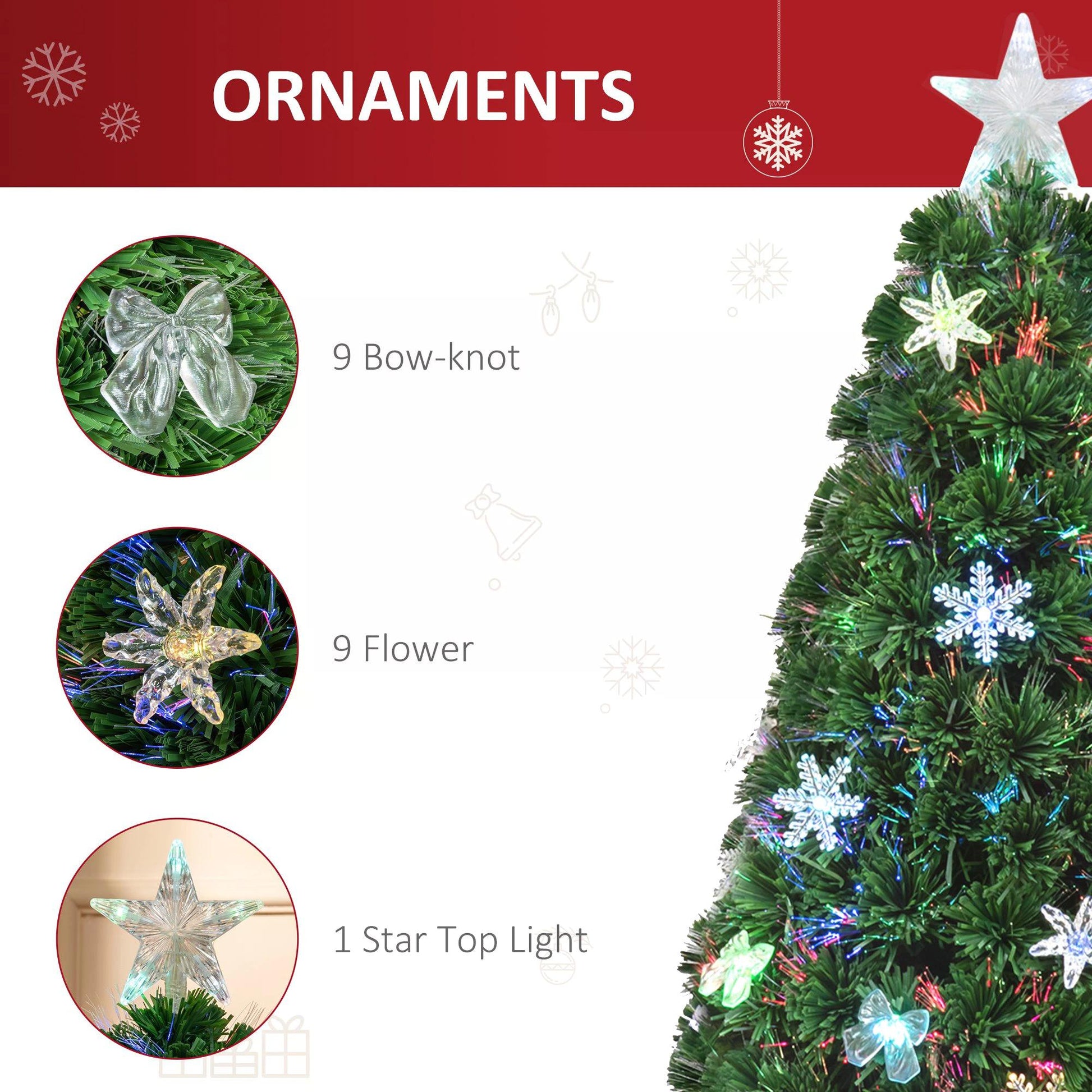 HOMCOM 4FT Pre Lit Christmas Tree Artificial Tree Fiber Optic LED Light Holiday Home Xmas Decoration Tree with Foldable Feet, Green