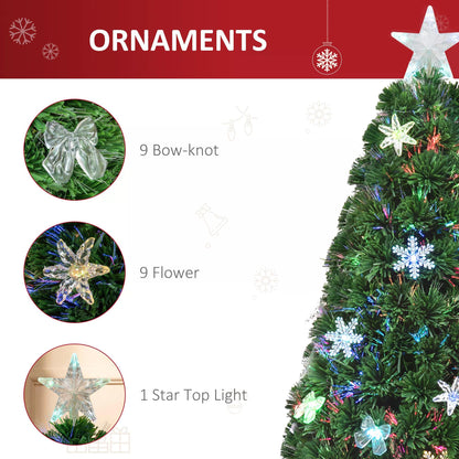 HOMCOM 4FT Pre Lit Christmas Tree Artificial Tree Fiber Optic LED Light Holiday Home Xmas Decoration Tree with Foldable Feet, Green