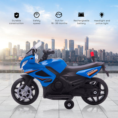 HOMCOM Kids 6V Electric Ride On Motorcycle Police Car Vehicle w/ Lights Horn Realistic Sound Outdoor Play Toy for 18 - 36 months Blue