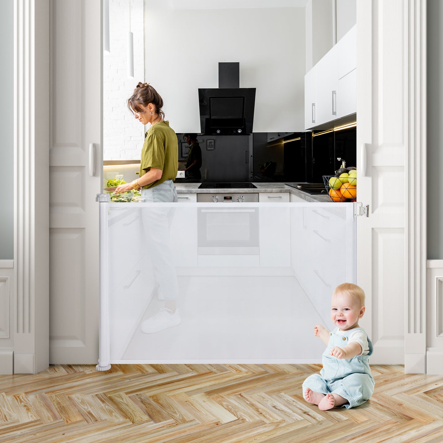 Retractable Safety Gate with Lock for Baby Child Pets