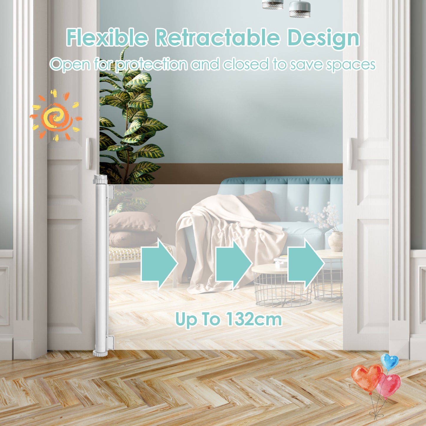Retractable Safety Gate with Lock for Baby Child Pets